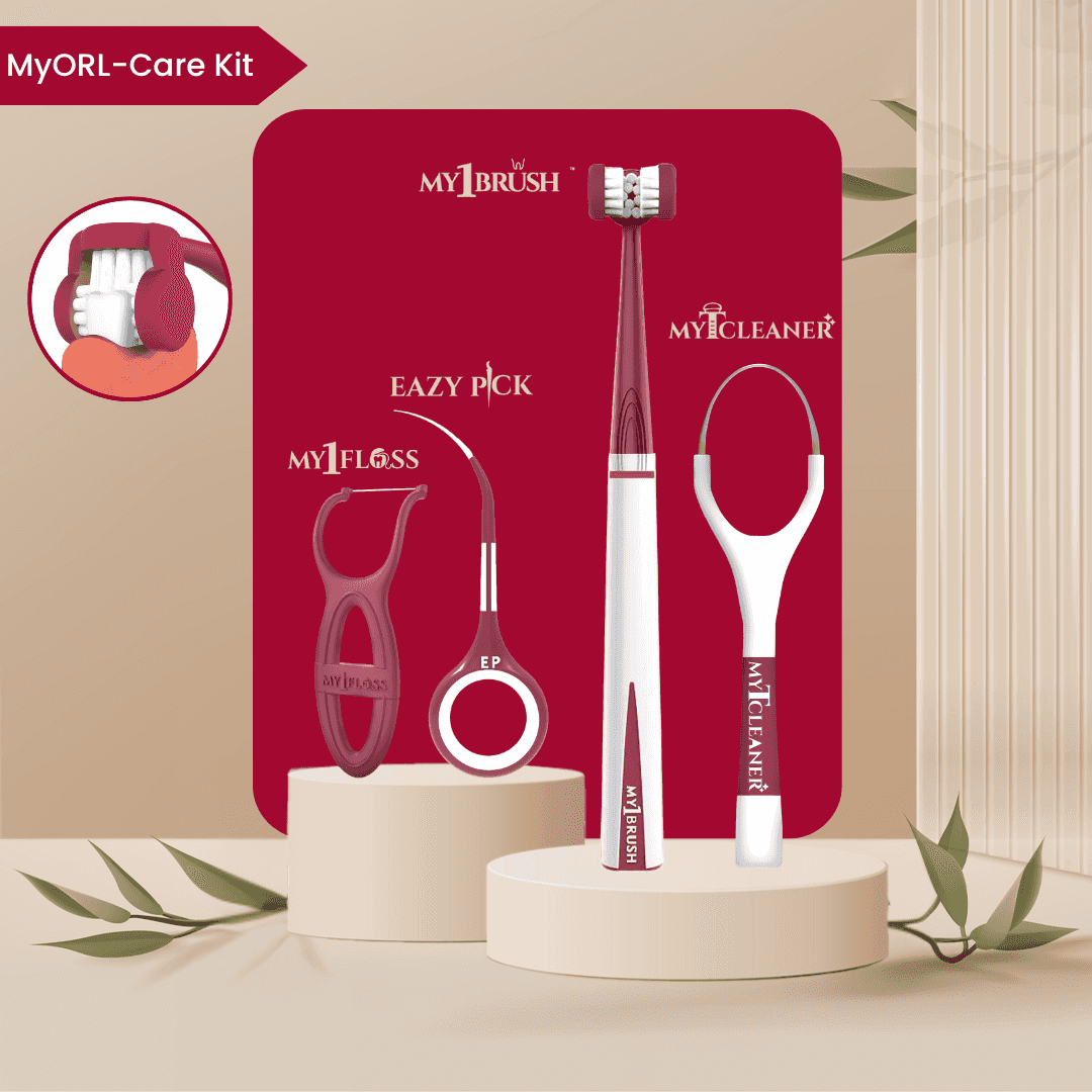 MyOrl-Care Kit (3-Sided Toothbrush, Floss Picks, Tongue Cleaner, Toothpicks)