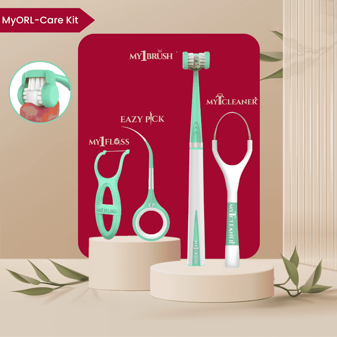 MyOrl-Care Kit (3-Sided Toothbrush, Floss Picks, Tongue Cleaner, Toothpicks)