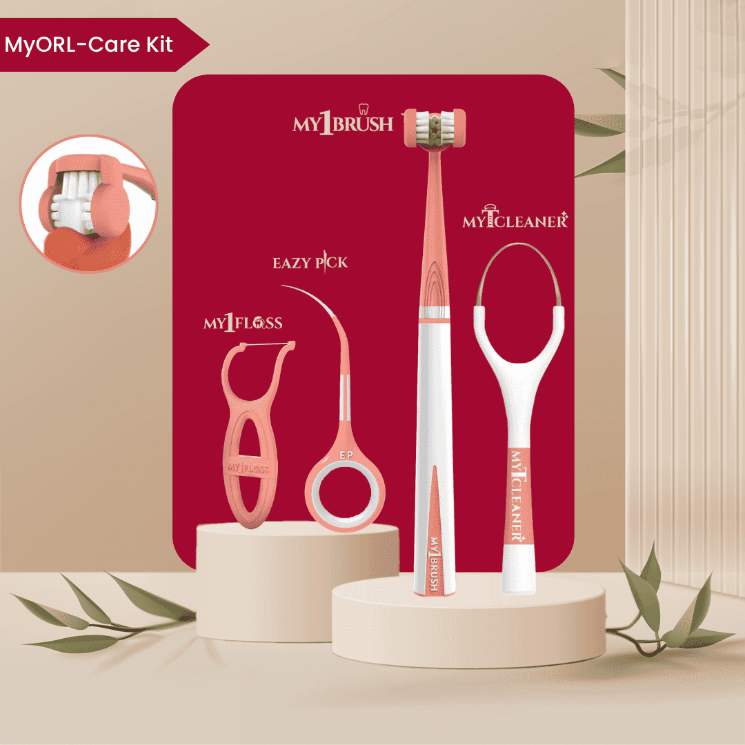 MyOrl-Care Kit (3-Sided Toothbrush, Floss Picks, Tongue Cleaner, Toothpicks)