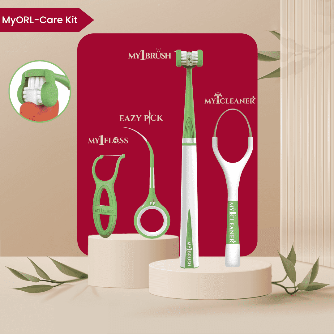 MyOrl-Care Kit (3-Sided Toothbrush, Floss Picks, Tongue Cleaner, Toothpicks)
